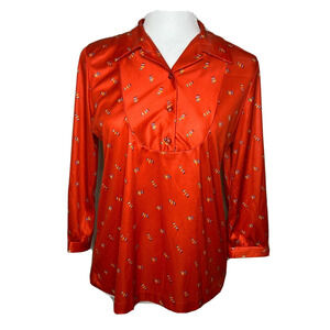 Vintage 3/4 Sleeve‎ Button Front Red Blouse Rainbow